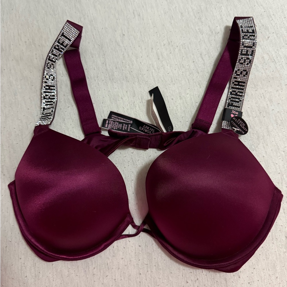 Victoria's Secret Burgundy Satin Bra with Embellished Straps